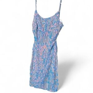 Blue and Pink Sequin party, glam, mini, homecoming / prom Dress